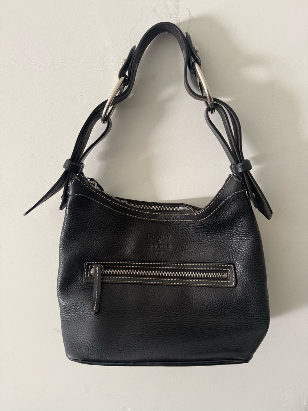 Dooney & Bourke Black Pebble Leather Small Shoulder Hobo
